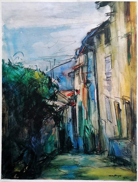 Rue de l’horloge à  Pont-en-Royans (aquarelle)